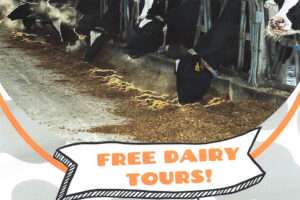 ETREC Free Dairy Tours image with cows feeding in background